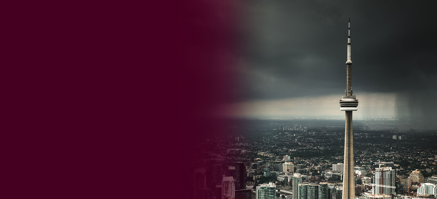 CN Tower and view of Toronto during a rainstorm