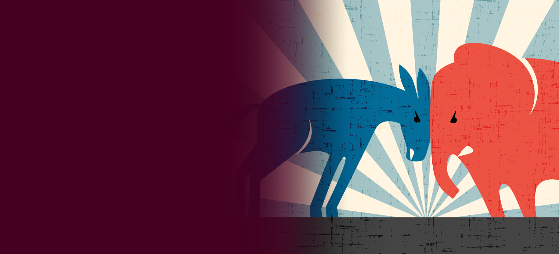Blue donkey v. red elephant illustration