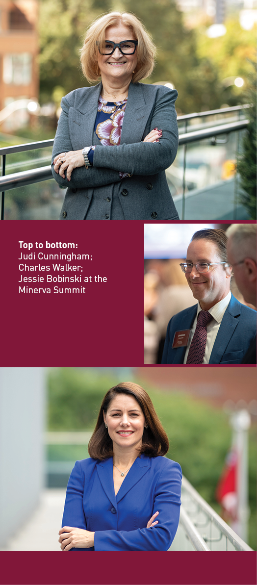 Top to bottom: Judi Cunningham; Charles Walker; Jessie Bobinski at the Minerva Summit
