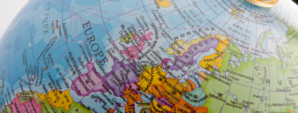 Close shot of Europe on a globe