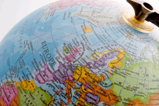 Close shot of Europe on a globe