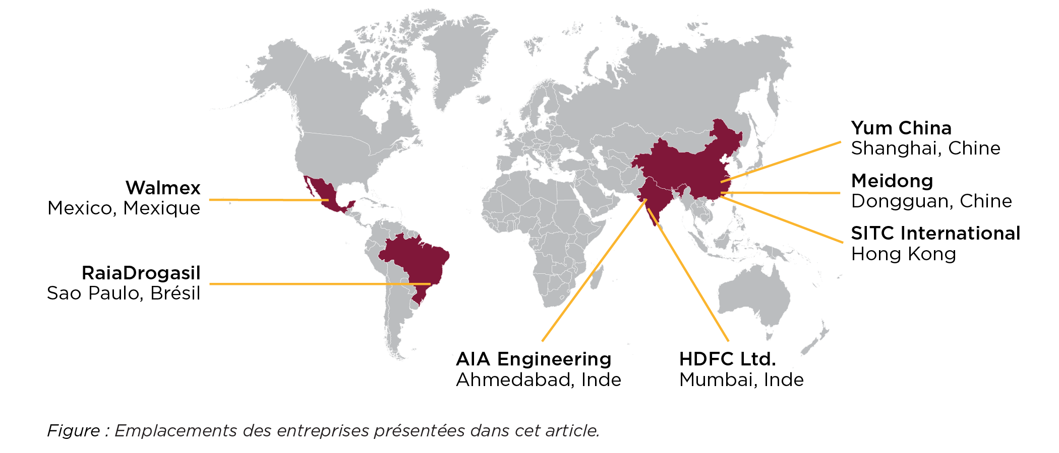 Figure : Emplacements des entreprises présentées dans cet article