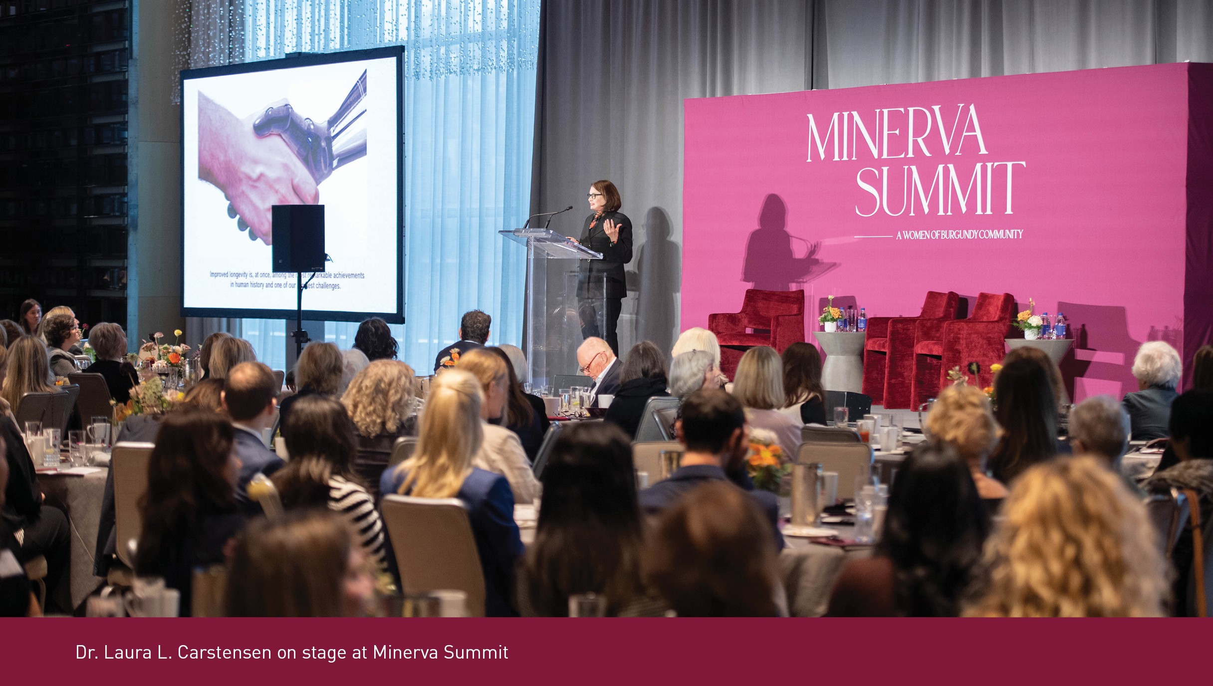 Dr. Laura L. Carstensen on stage at Minerva Summit