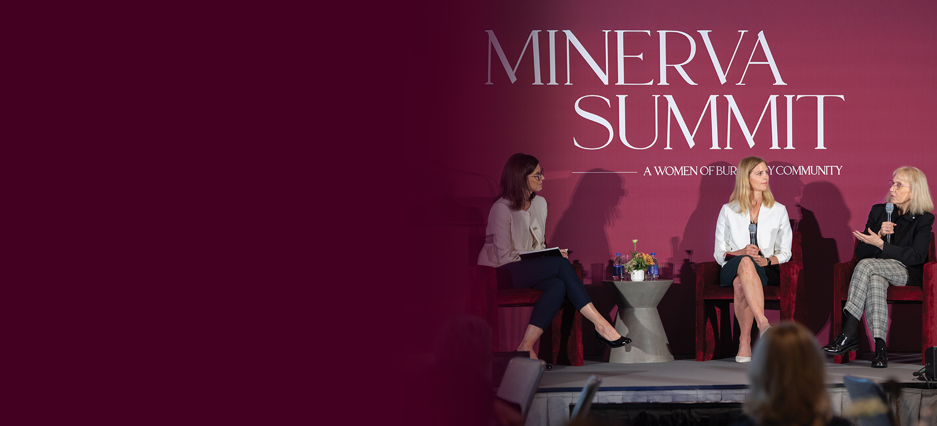 Rachel Davies, Dr. Sharon Straus and Dr. Ashley Verduyn on stage at the Minerva Summit