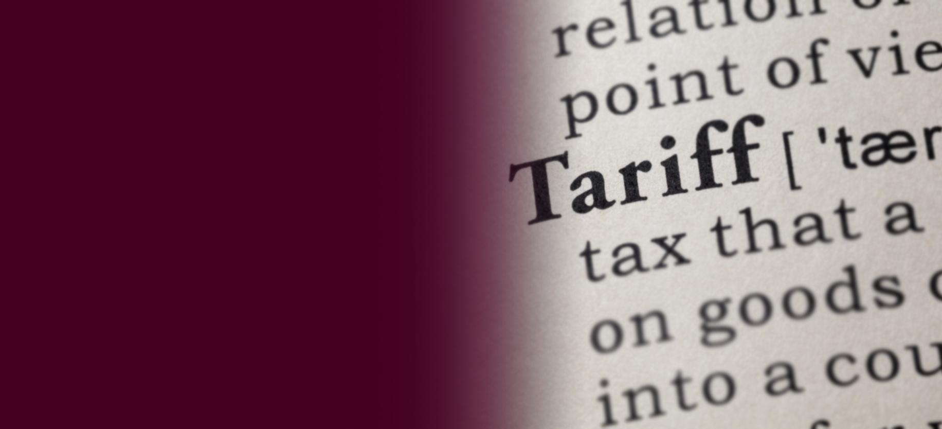 Close up of a dictionary entry defining the term 'Tariff'