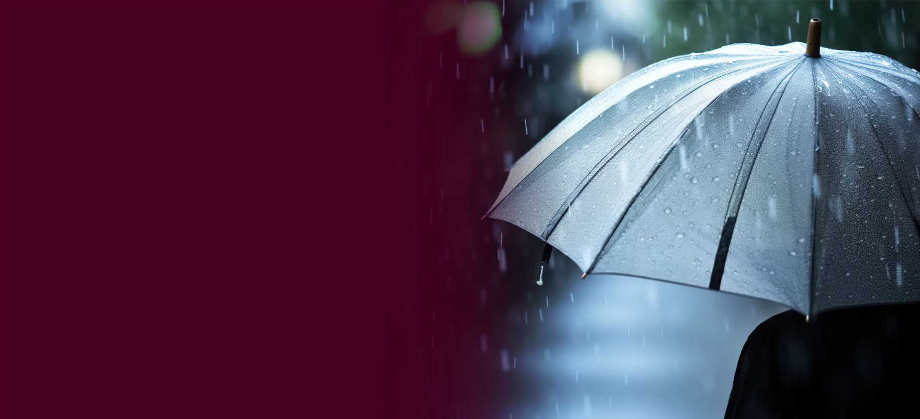 Rain falling on an umbrella