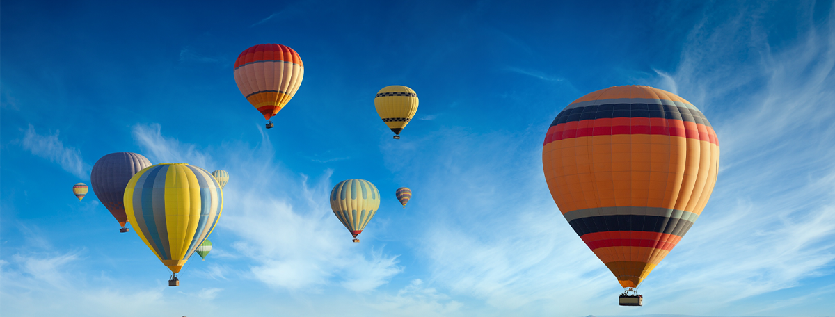A group of hot air balloons in the sky