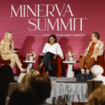 Anne Maggisano, Dr. Rhonda McEwen and Dr. Carolyn Whitzman on stage at the Minerva Summit