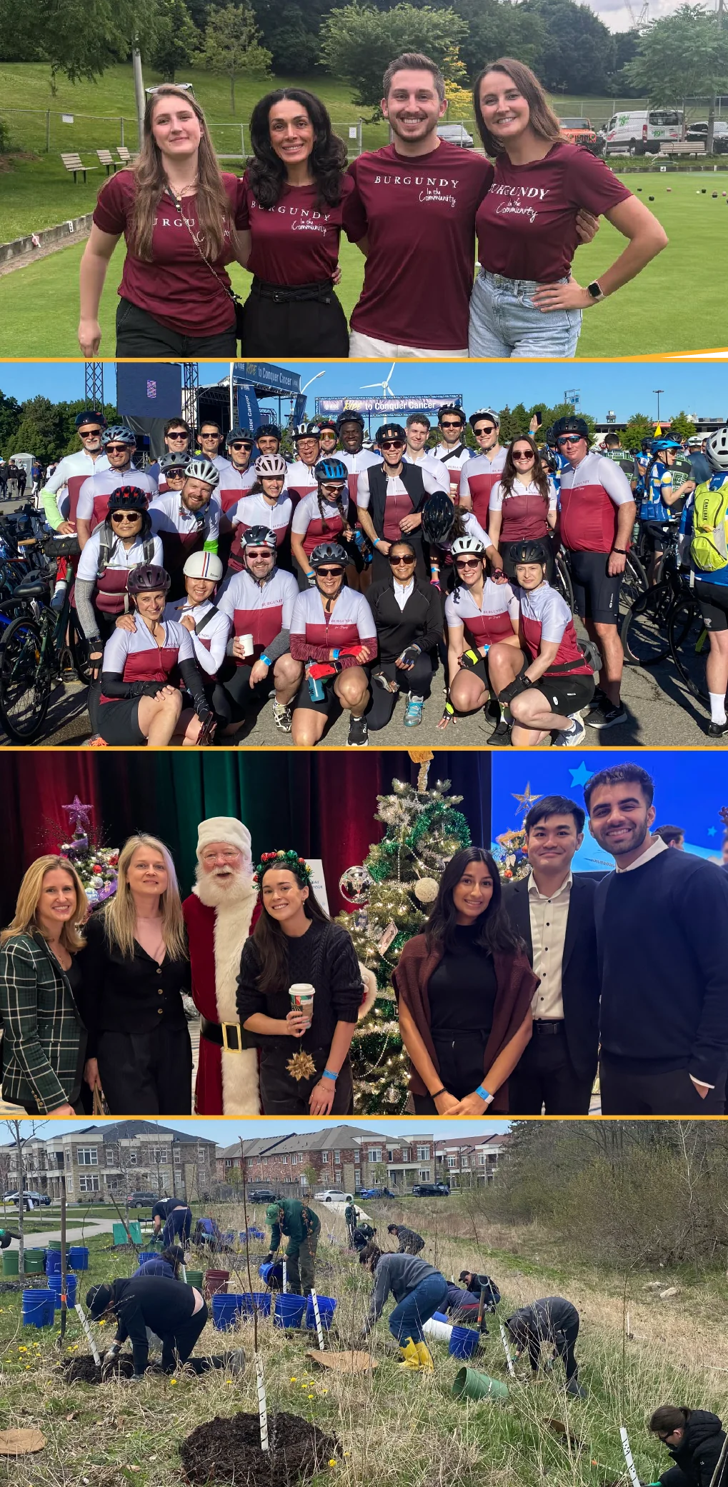 collage of burgundy staff volunteering in the community