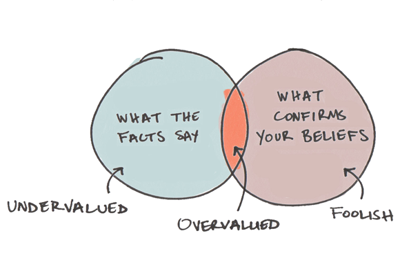 Illustration d’un diagramme de Venn à deux cercles sur les placements : ce que disent les faits et ce qui confirme vos convictions