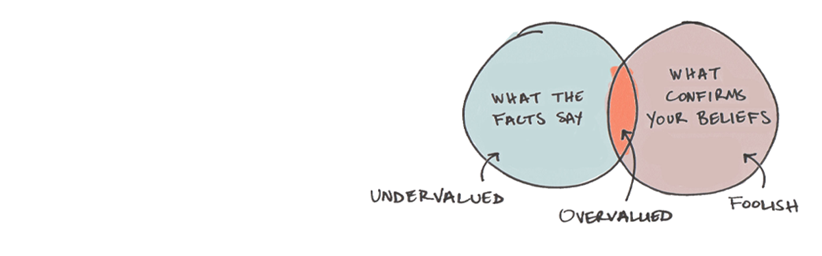 Illustration depicting a two-circle Venn diagram about investing: what the facts say and what confirms your beliefs