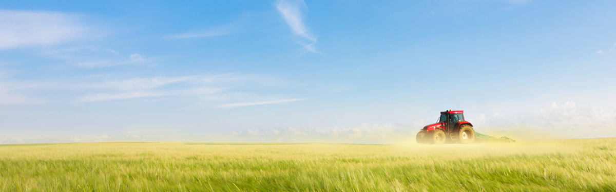 A tractor plowing a field